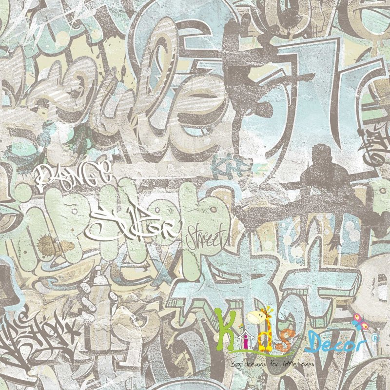 کاغذ دیواری طرح دار اتاق نوجوان طرح  گرافیتی  www.kidsdecor.ir